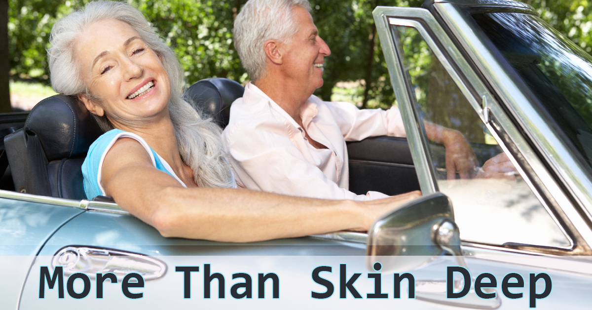 Psoriatic Arthritis. Senior couple driving a convertible.